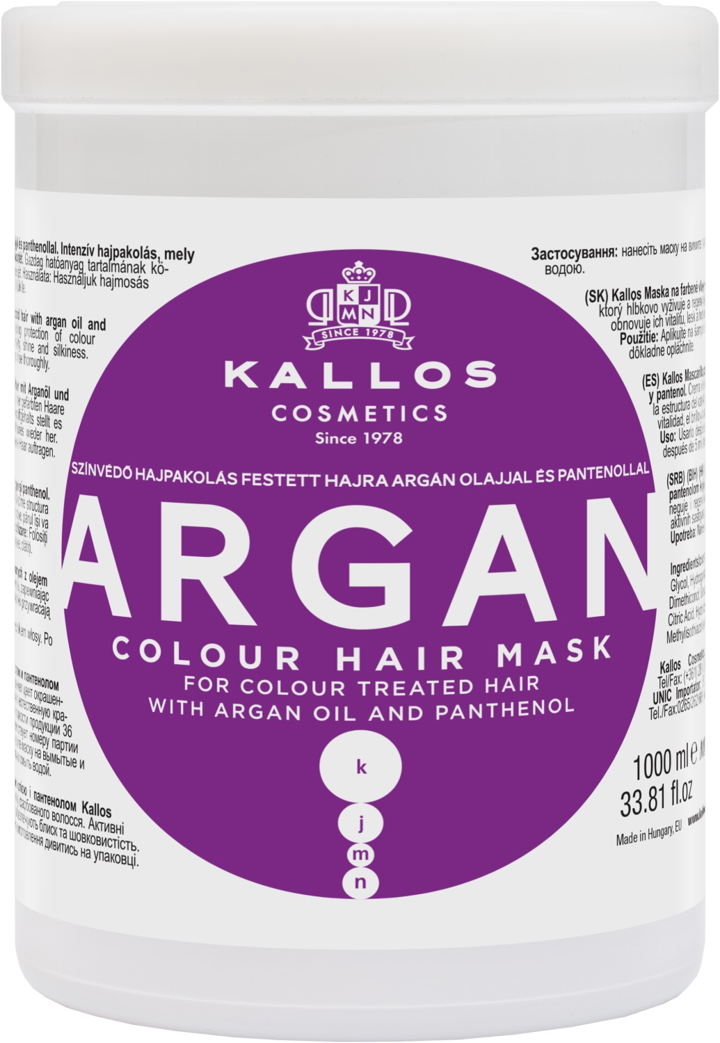  Kallos KJMN Argan Colour Hair Mask 1000 ml 