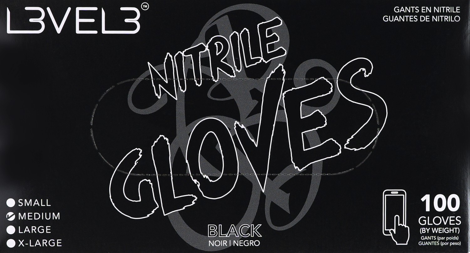  L3VEL3 Nitrile Gloves Medium Black 