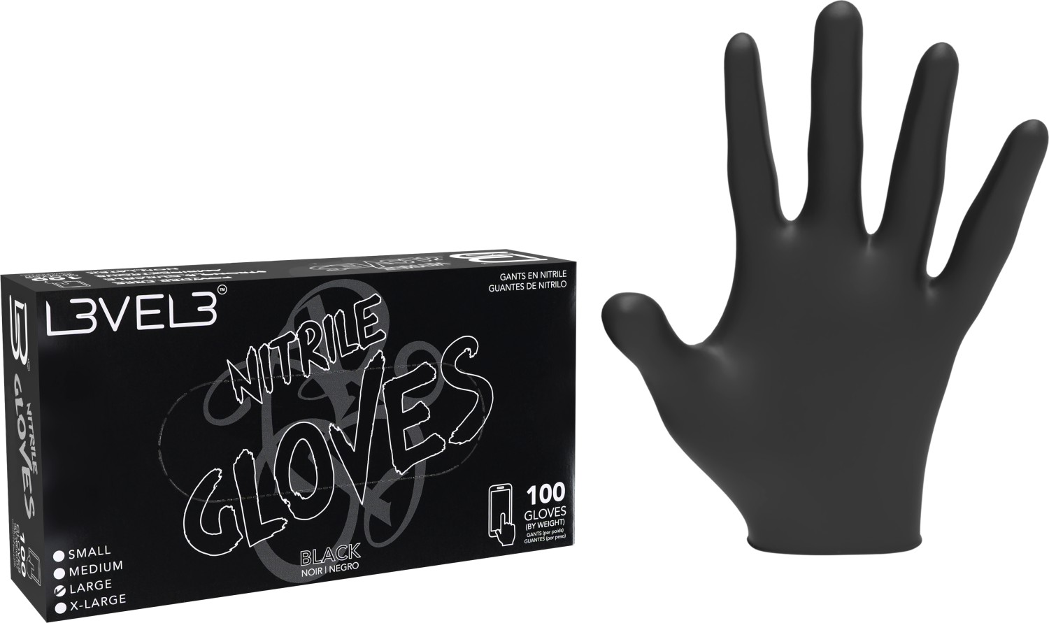  L3VEL3 Nitrile Gloves Large Black 