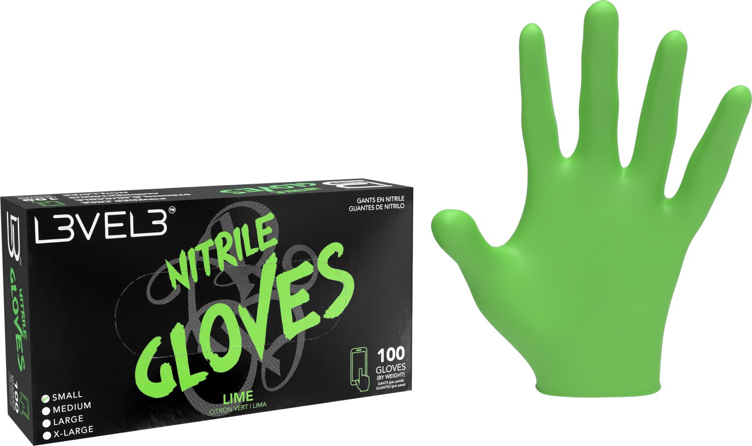  L3VEL3 Nitrile Gloves Small Lime 