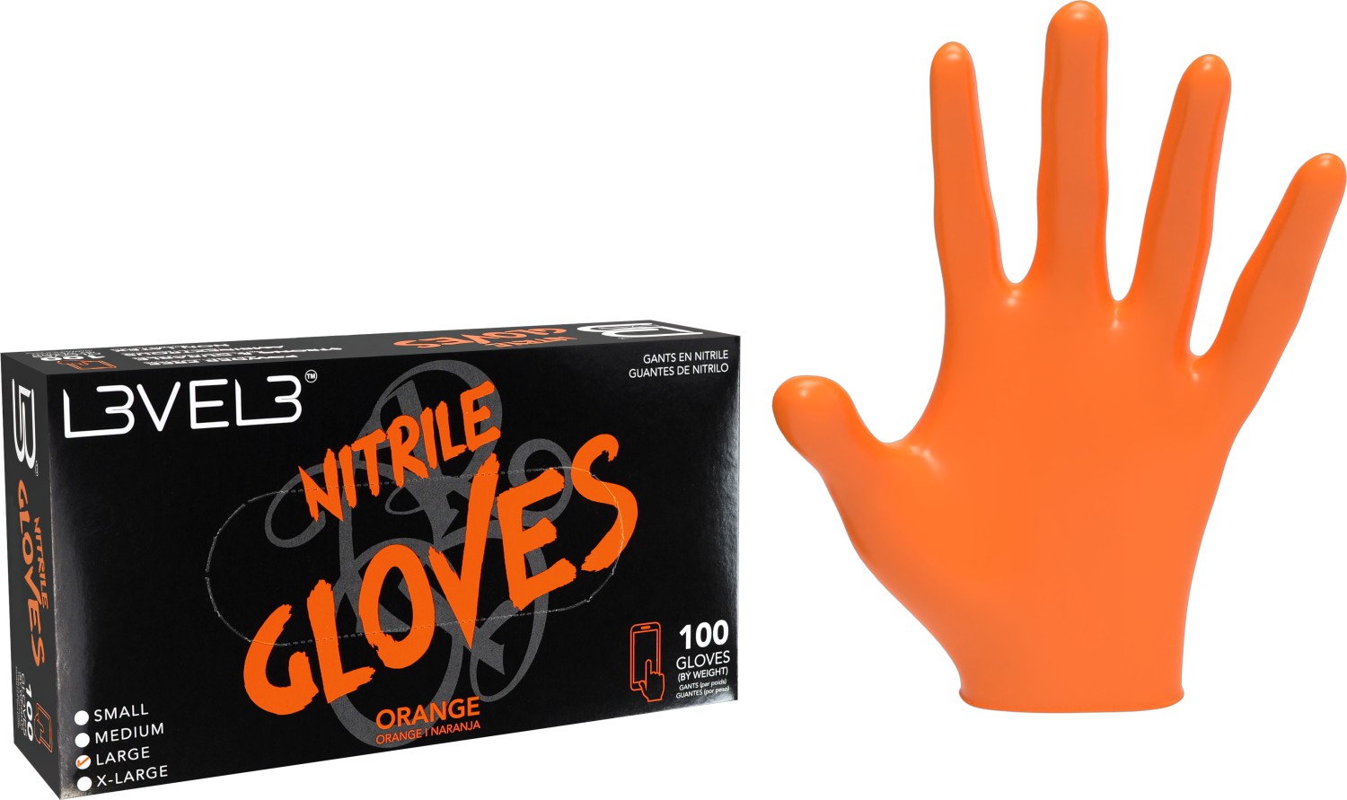  L3VEL3 Nitrile Gloves Large Orange 