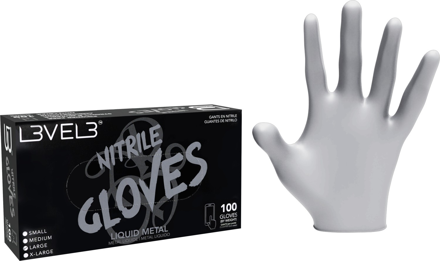  L3VEL3 Nitrile Gloves Large Liquid Metal 