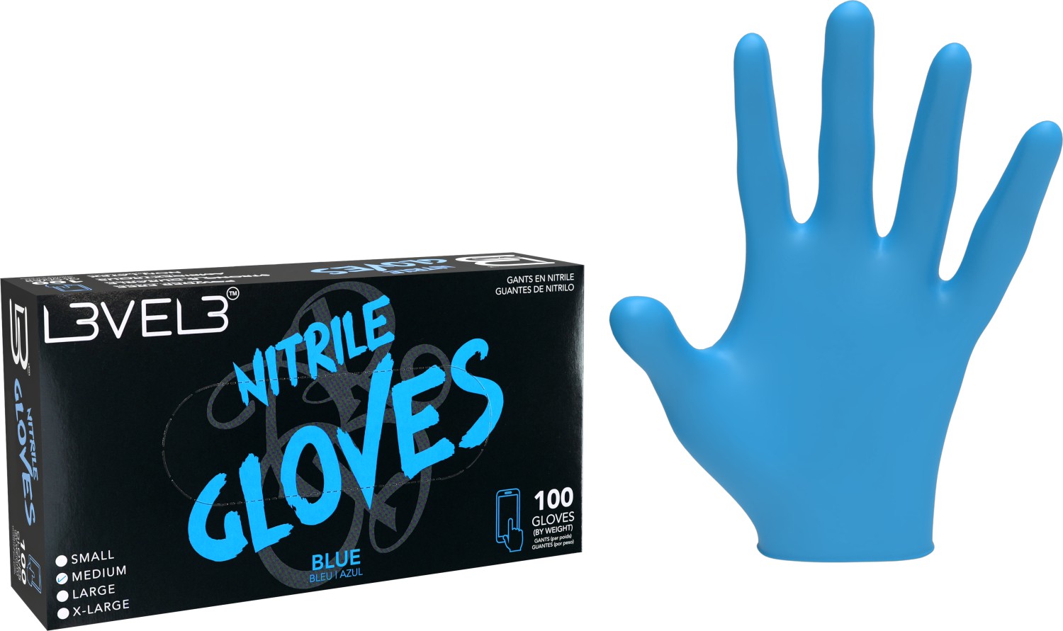  L3VEL3 Nitrile Gloves Medium Blue 